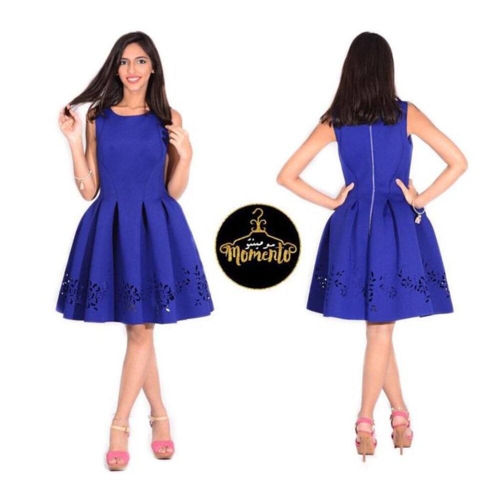 Mac Duggal Sleeveless Fit & Flare Laser Cut Floral Dress in Royal Blue Size 4